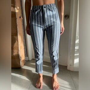 blue and white striped pants